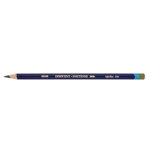 Single Derwent Inktense pencil in Light Olive, colour 1540, lying flat on a white background with a dark blue barrel, gold DERWENT INKTENSE lettering and the colour name printed near the end