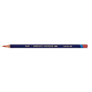 One Derwent Inktense pencil in Scarlet Pink shown full length on white, gold lettering reading DERWENT INKTENSE and Scarlet Pink 0320