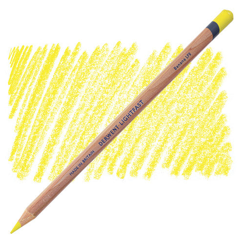 Derwent Lightfast Pencil Banana Pack of 6. Derwent Lightfast Banana coloured pencils, pack of 6, oil-based core with vibrant yellow tone.