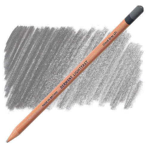 Derwent Lightfast Cloud Grey oil-based coloured pencils, pack of 6, showing pencil barrels with colour swatch