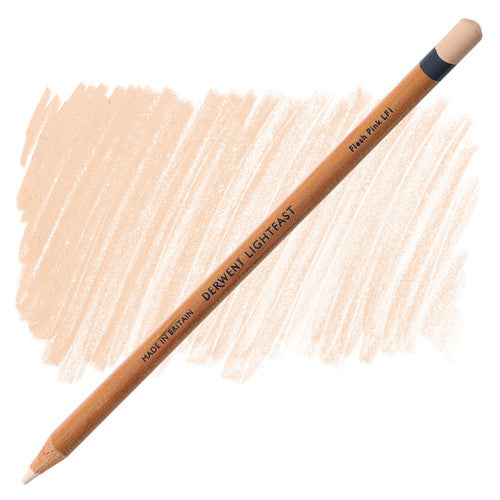 Derwent Lightfast Flesh Pink oil-based coloured pencils, pack of 6, showing pencil tips and barrel colour