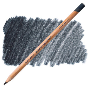 Derwent Lightfast colour pencil, colour Midnight Black, sharpened and set on a diagonal over a shaded Midnight Black swatch on white