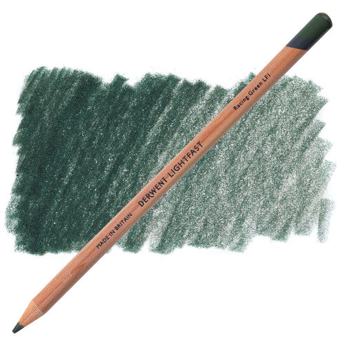 Derwent Lightfast oil-based coloured pencils in Racing Green, pack of 6, showing pencil tips and barrels