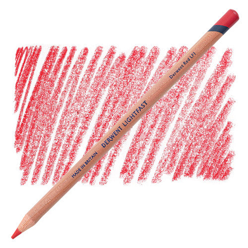 Derwent Lightfast oil-based coloured pencils in red, pack of 6, shown in a row on a white background