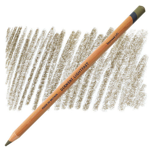 Derwent Lightfast oil-based coloured pencils in Seaweed, pack of 6, showing pencil barrels and colour