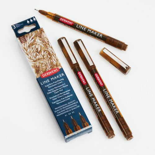 Derwent Line Maker Graphite fine liner pens, pack of 5, with Japanese nibs and permanent pigment ink
