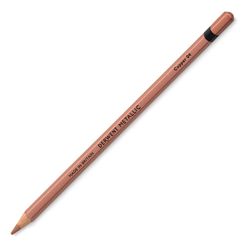 Derwent Academy Metallic Coloured Pencil Copper Box of 6. Close-up of Derwent Academy Copper Metallic Pencil showing metallic tip and barrel finish.