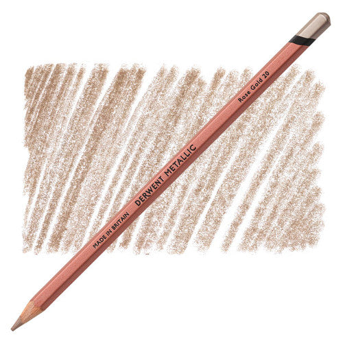 Derwent Metallic Coloured Pencil Rose Gold Box of 6. Derwent Metallic Rose Gold Coloured Pencils - box of 6 pencils on a white background.