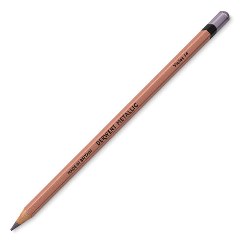 Derwent Academy Metallic Coloured Pencil Violet Box of 6. Close-up of Derwent Academy violet metallic pencil tip showing high-lustre metallic finish.