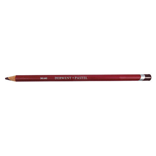Derwent Academy Pastel Pencil Burnt Carmine Box of 6. Close-up of Burnt Carmine pastel pencil tip showing soft colour strip.