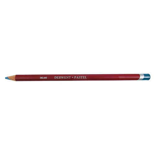 Derwent Academy Pastel Pencil Kingfisher Blue Box of 6. Close-up of Kingfisher Blue pastel pencil tip showing soft colour strip.