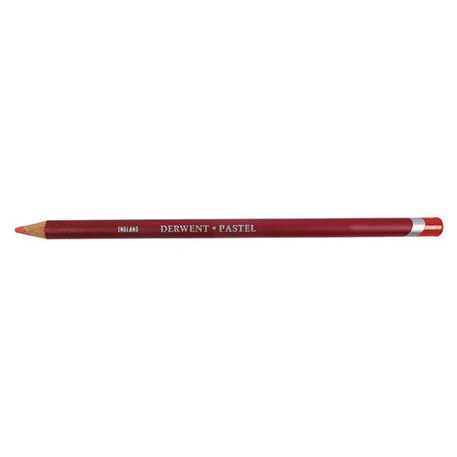 Derwent Academy Pastel Pencil Tomato Box of 6. Close-up of Derwent Academy Tomato pastel pencil tip showing powdery colour strip.