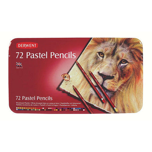 Derwent Pastel Pencils Assorted Tin 72. Derwent Pastel Pencils assorted tin of 72 closed lid view