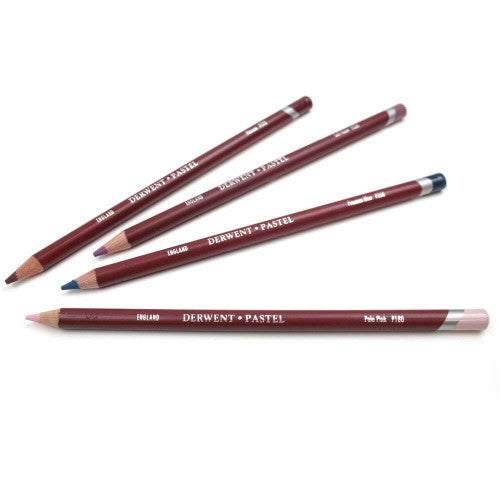 Derwent Academy Pastel Pencils Assorted Tin Set of 3 x 24. Close-up of Derwent Academy pastel pencil tips showing soft, wide colour strips.