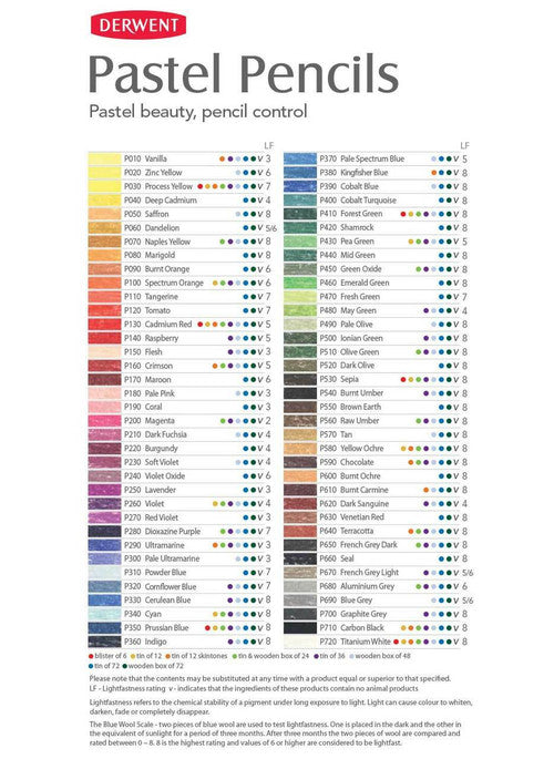 Derwent Academy Pastel Pencils Assorted Tin Set of 3 x 24. Full range of assorted colours included in the Derwent Academy Pastel Pencil tin set.