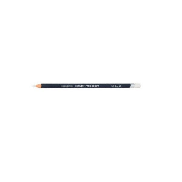 Derwent Procolour Pencil Felt Grey, a single sharpened pencil with a dark grey barrel, white DERWENT PROCOLOUR lettering, Felt Grey 69 printed near the end and a point and end cap in the Felt Grey colour.