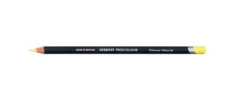 Derwent Procolour Pencil Primrose Yellow Box of 6. Derwent Procolour Primrose Yellow pencils, box of 6, front view.