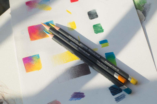 Derwent Procolour Pencil Prussian Blue Box of 6. Box of 6 Derwent Procolour Prussian Blue pencils arranged in a row.
