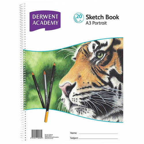 Derwent Academy Sketch Book Polypropylene A3 Portrait 20 Sheets Box of 5. Derwent Academy A3 portrait sketchbook with polypropylene cover, front view.