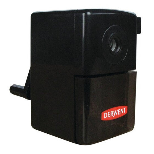 Derwent Super Point Mini Manual Pencil Sharpener. Close-up of Derwent Super Point Mini Sharpener helical blade and pencil insertion opening.