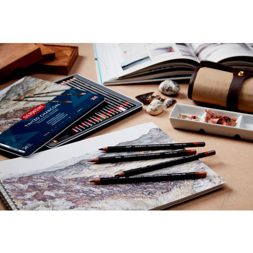 Derwent Tinted Charcoal Pencil Driftwood Box of 6. Derwent Tinted Charcoal Driftwood TC17 pencil packaging showing shade colour.