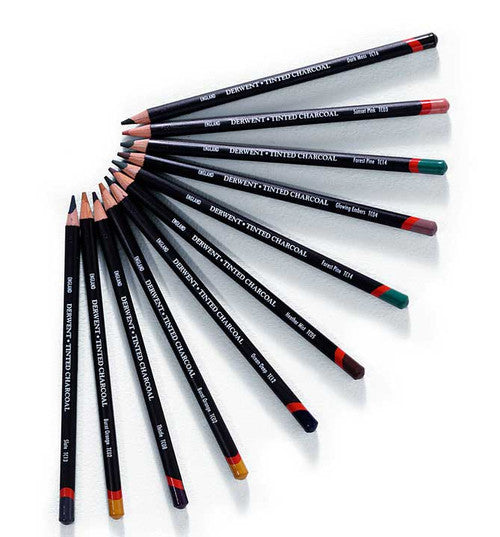 Derwent Tinted Charcoal Pencil Mountain Blue Box of 6. Derwent Tinted Charcoal Pencil Mountain Blue - box of 6 pencils closed packaging.
