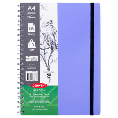 Derwent Academy Visual Art Diary A4 Portrait 120 Page Very Peri Pack of 10. Derwent Academy A4 Visual Art Diary with Very Peri polypropylene cover, spiral bound, 120 pages.