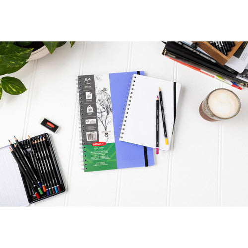 Derwent Academy Visual Art Diary A5 Portrait 120 Page Very Peri Pack of 5. Pack of 5 Derwent Academy A5 Visual Art Diaries in Very Peri stacked together.