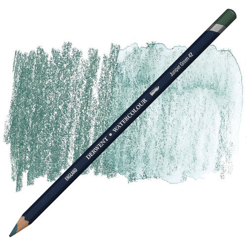 Derwent Academy Watercolour Pencil Juniper Green Box of 6. Close-up of Derwent Academy Juniper Green watercolour pencil tip showing 3.5mm pigmented core.