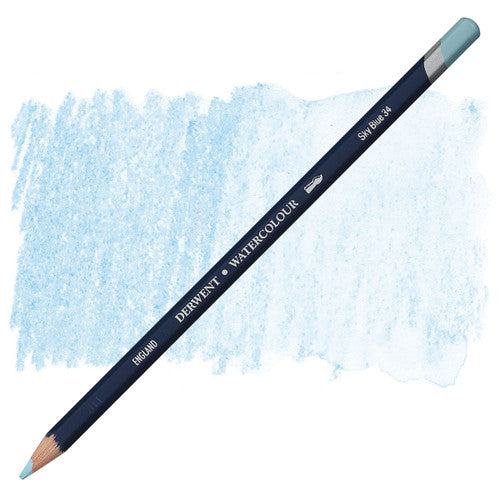 Derwent Academy Watercolour Pencil Sky Blue Box of 6. Close-up of Derwent Academy Sky Blue pencil tip showing water-soluble core.