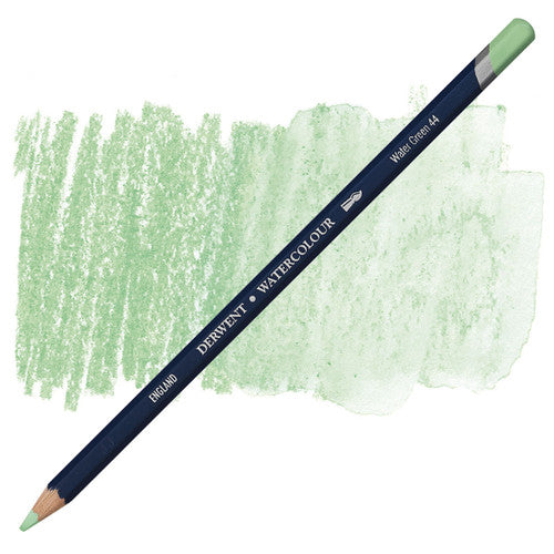 Derwent Academy Watercolour Pencil Water Green Box of 6. Close-up of the 3.5mm water-soluble tip on a Derwent Academy Water Green pencil.