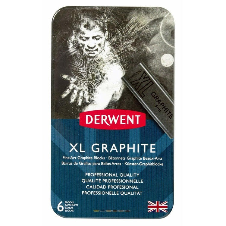 Derwent XL Graphite Block Tin of 6 Box of 4. Derwent XL Graphite Block Tin of 6 - box of 4 tins shown together.