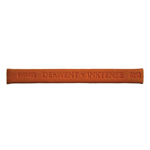 Single Derwent Inktense Block in Cadmium Orange, side view of the square stick with DERWENT INKTENSE and colour number 0250 embossed along it