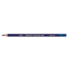 Single Derwent Inktense pencil in Sea Blue, dark blue barrel printed DERWENT INKTENSE with Sea Blue 1200 near the coloured end cap
