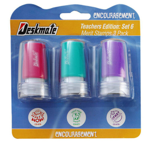 Deskmate Pre-Inked Merit Stamps 3 Pack Assorted Praise - image 2