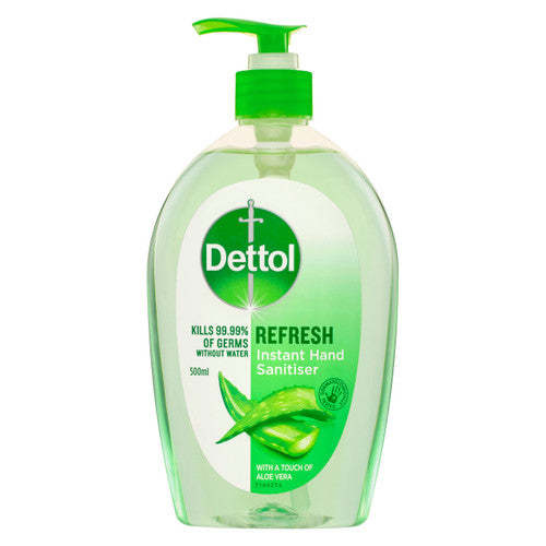 Dettol Instant Hand Sanitiser Refresh 500ml bottles, pack of 12, with Aloe Vera Extract