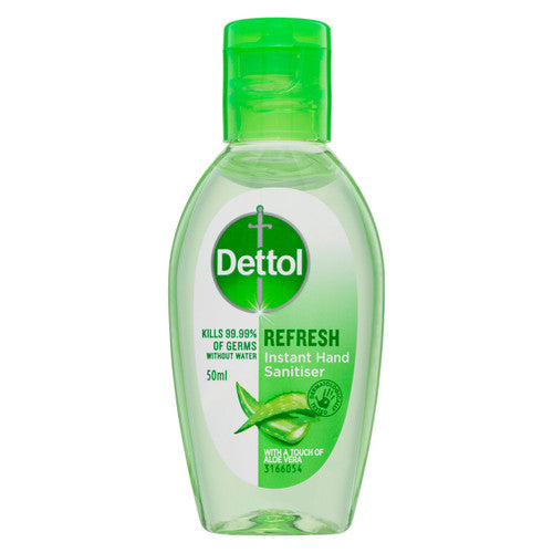 Dettol Instant Hand Sanitiser Refresh 50ml bottles arranged in a bulk pack of 48