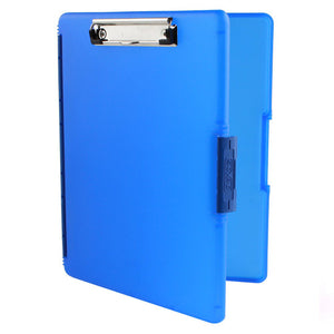 Dexas Slimcase 2 clipboard in royal blue, front view showing side-opening design