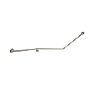 Dolphy 30 degree wrap around grab rail, 1100 x 900 x 700mm in polished #304 stainless steel, left hand orientation, showing the continuous bent rail and concealed circular flush mounts
