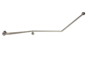 Dolphy 30 degree wrap around grab rail, 1100 x 900 x 700mm in polished #304 stainless steel, left hand orientation, showing the continuous bent rail and concealed circular flush mounts