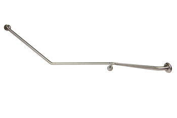 Dolphy 30 degree wrap around grab rail, 1100 x 900 x 700mm in polished #304 stainless steel, right hand orientation, showing the continuous bent rail and concealed circular flush mounts