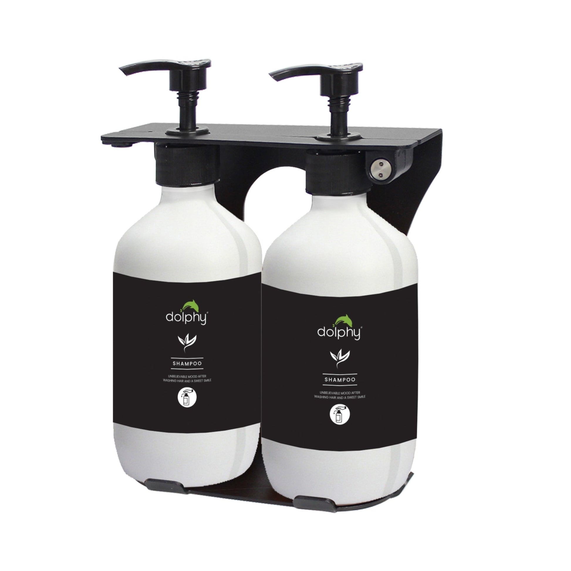 Dolphy EcoFlow refill dispensers in matte white with stainless steel trim, two units wall mounted side by side with push button heads