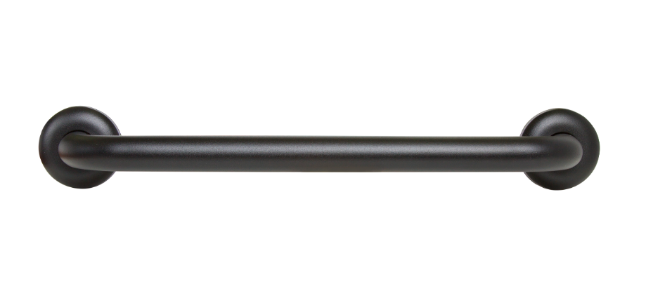 Dolphy wall mount safety grab rail in black, showing the straight 300mm bar with concealed circular end mounts