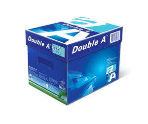 Blue Double A Clever Box, a lidded carton with a hand-hole on the side, a Clever Box 2,500 Sheets Unwrapped badge on the lid and a barcode on the lid end, official render.