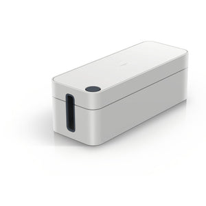 Durable 503010 Cavoline cable box L in light grey, closed, with a dark cable slot at the end and a round lid opening