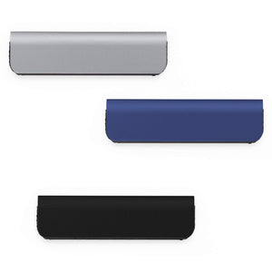 Three Durable Durafix 60 mm clips in silver, dark blue and black