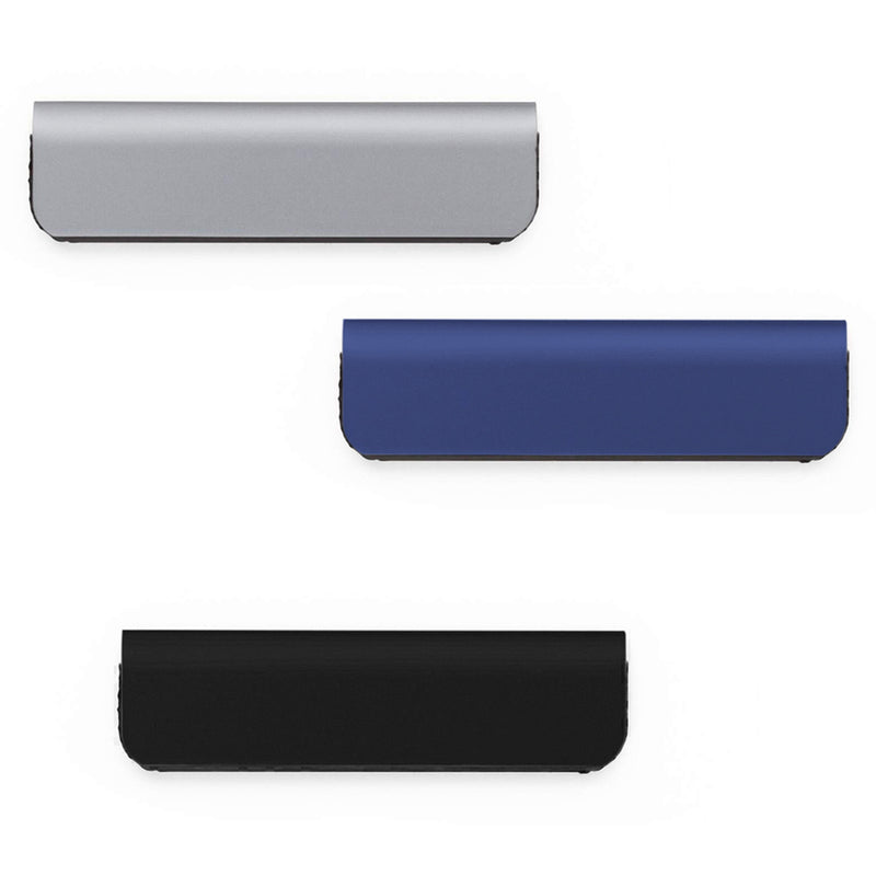 Studio image showing the assorted Durable Durafix Magnetic Clips in silver, dark blue and black against a white background. The image clearly displays the three available colours and the sleek 60 x 17 mm design included in the assorted pack.