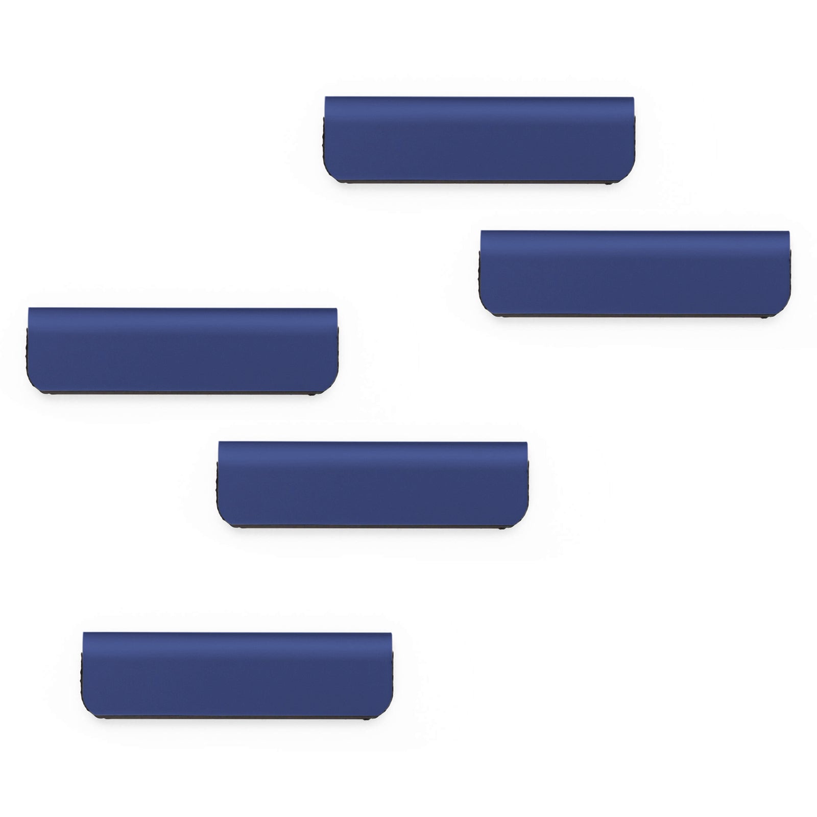 Studio image displaying five Durable Durafix Magnetic Clips in dark blue arranged on a white background. The image clearly showcases the slim profile, premium finish and consistent design of the complete pack.