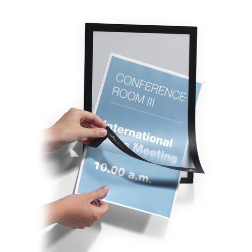 Durable Duraframe A4 sign holder shown in portrait orientation with inserted document