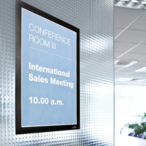 Rear view of the Durable Duraframe A4 sign holder showing self-adhesive backing